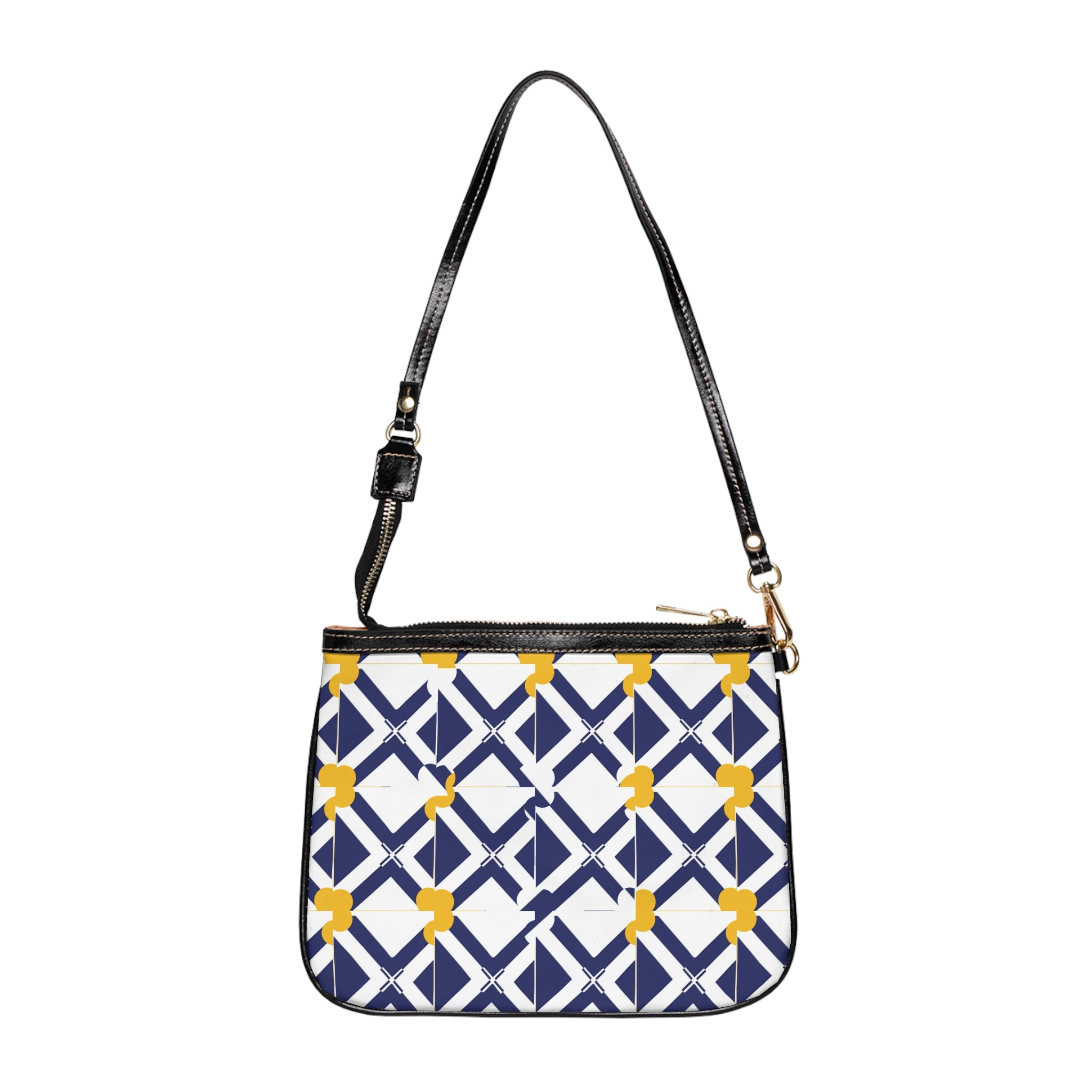 XT8 Navy & Mustard Small Shoulder Bag — Modern Lattice Print