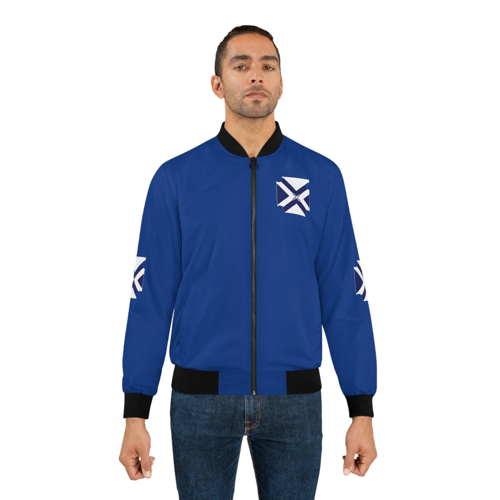 Xponet Blue Geometric Crest Bomber Jacket