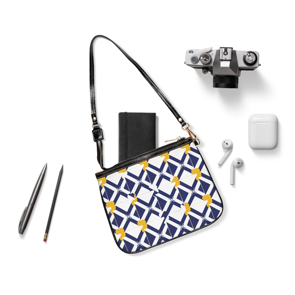 XT8 Navy & Mustard Small Shoulder Bag — Modern Lattice Print