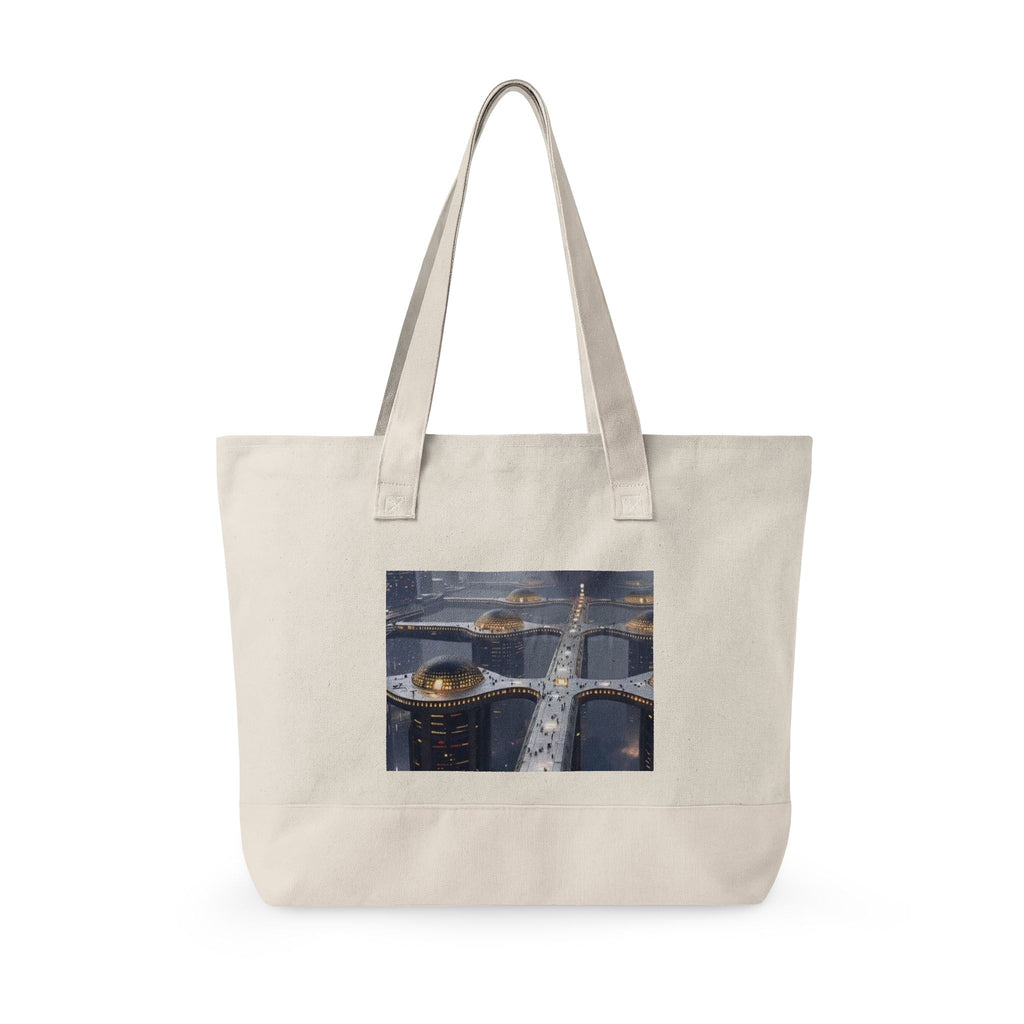 Canvas Tote Bag — Futuristic Cityscape Graphic Zippered Tote
