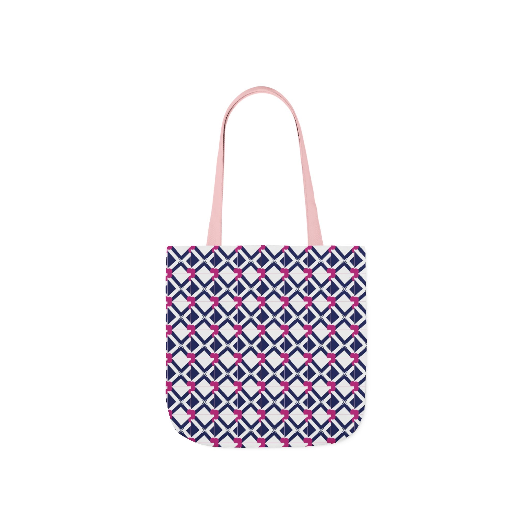 Geometric Navy & Pink Canvas Tote Bag