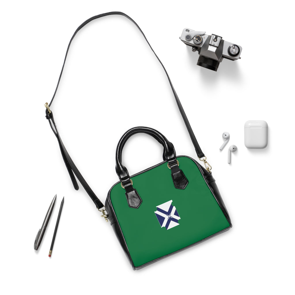 Green Shoulder Handbag with Minimal Geometric X Logo — Stylish Everyday Tote