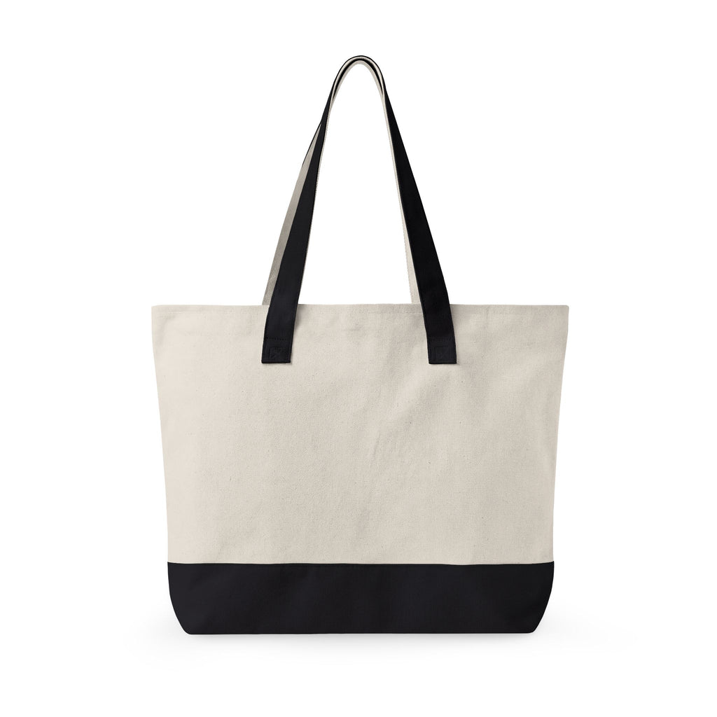 Canvas Tote Bag with Navy Geometric Cross Embroidery — Zippered Everyday Carry
