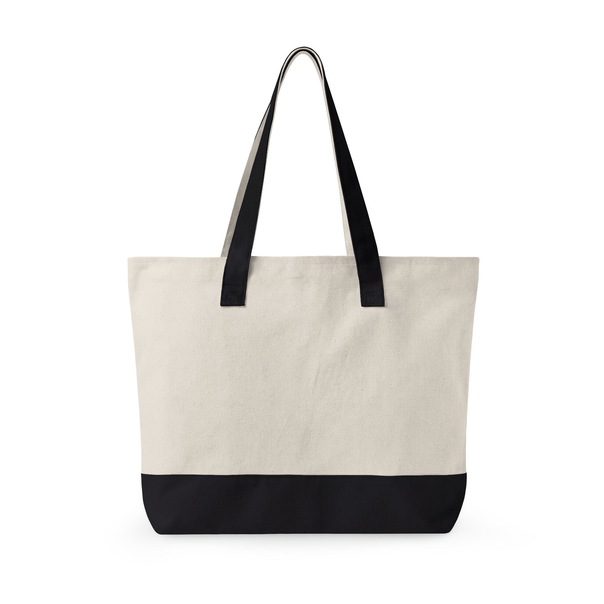 Canvas Tote Bag with Navy Geometric Cross Embroidery — Zippered Everyday Carry