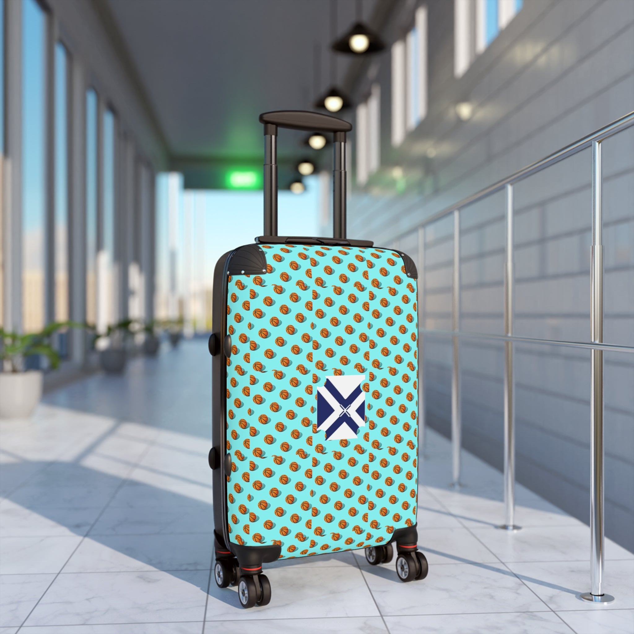 Pineapple Pattern Carry-On Suitcase — Tropical Aqua Luggage Cover with Monogram Window