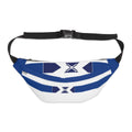 Blue Geometric Large Fanny Pack — Sporty Waist Bag with X Stripe Design