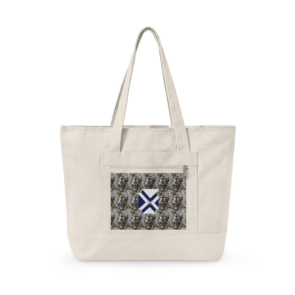 Canvas Tote Bag with Xt & Vintage Stag Pattern — Zippered Carryall for Outdoors, Travel, and Gifts