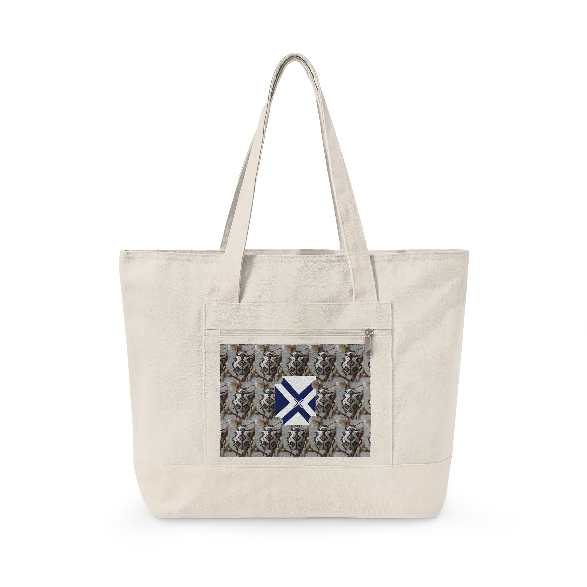 Canvas Tote Bag with Xt & Vintage Stag Pattern — Zippered Carryall for Outdoors, Travel, and Gifts