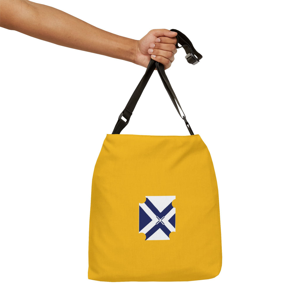 Adjustable Yellow Tote Bag with Blue Cross Emblem — Casual Everyday Carry