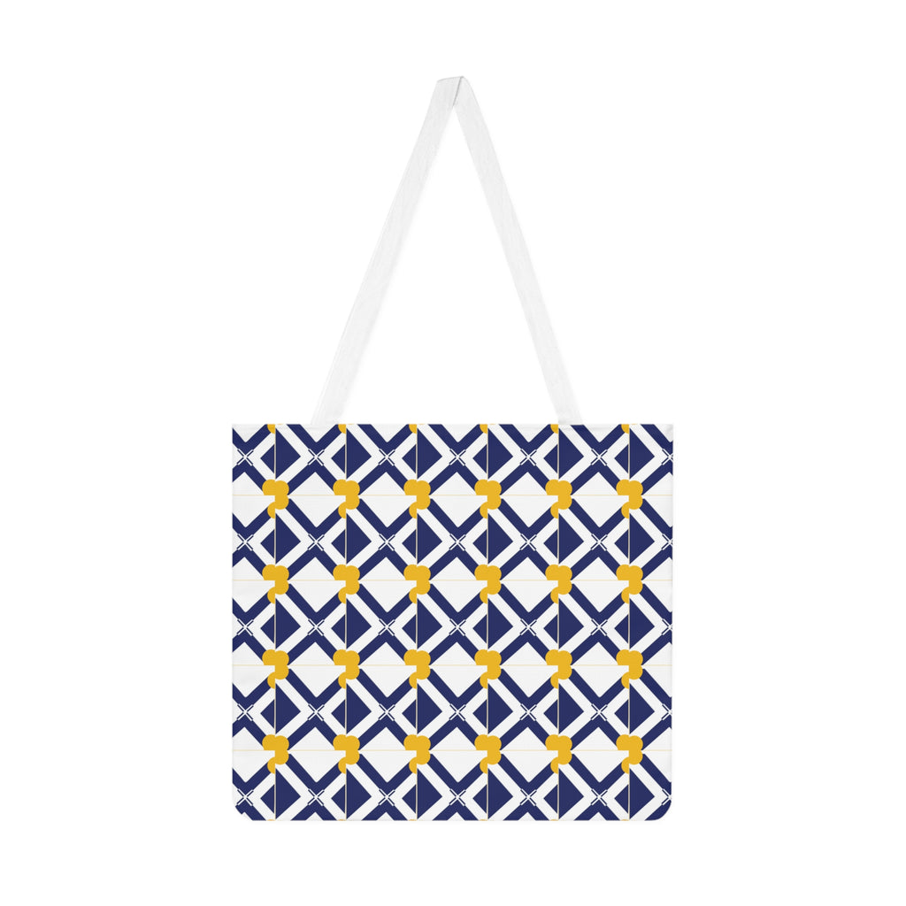 XT8 Navy & Mustard Geometric Shoulder Tote Bag — Patterned Market Bag