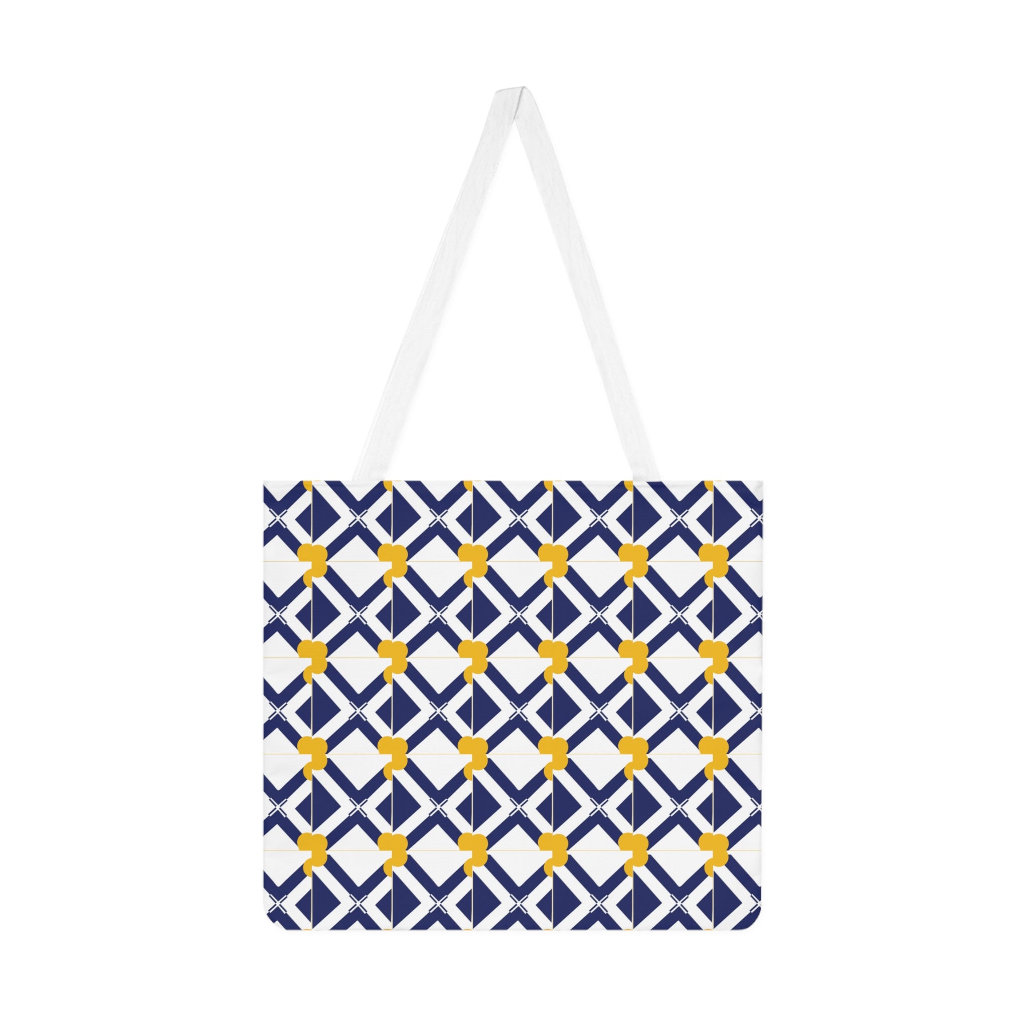 XT8 Navy & Mustard Geometric Shoulder Tote Bag — Patterned Market Bag