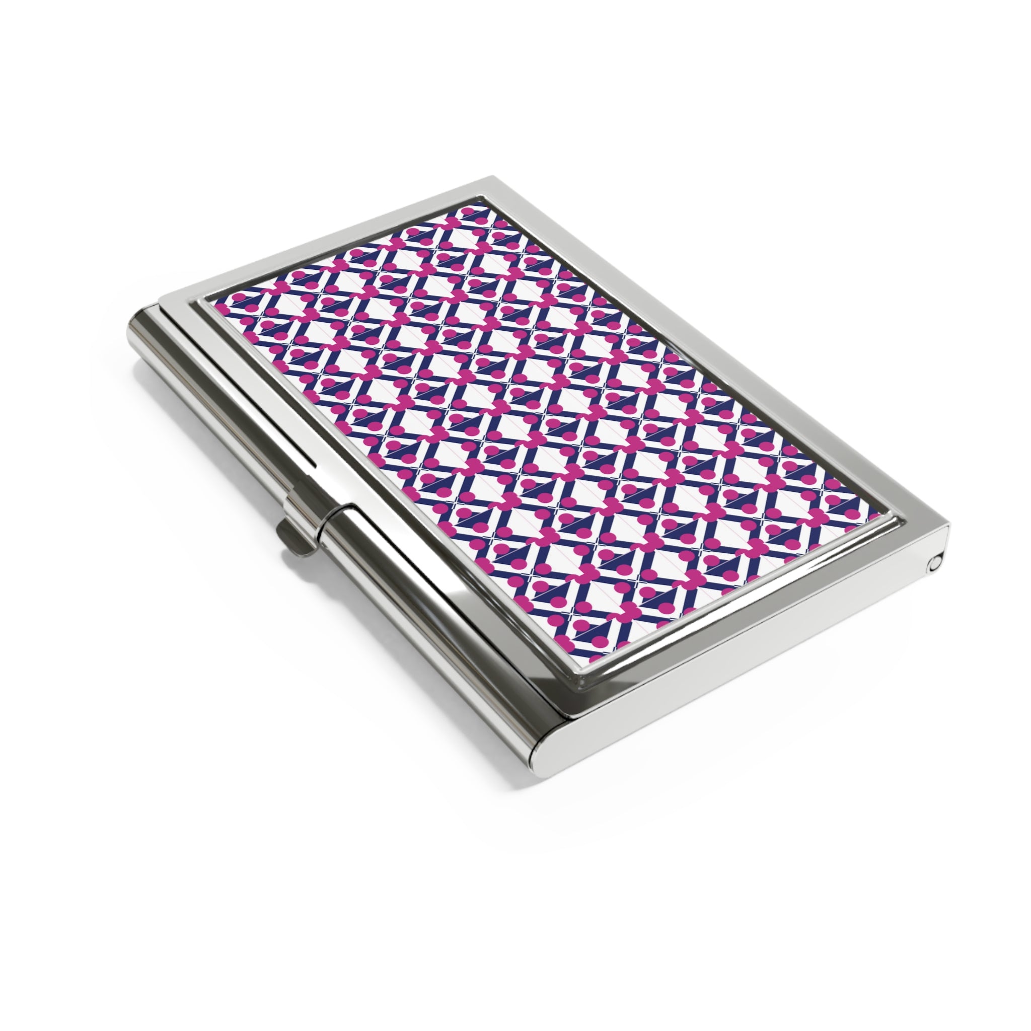 Geometric Pink & Navy Pattern Business Card Holder