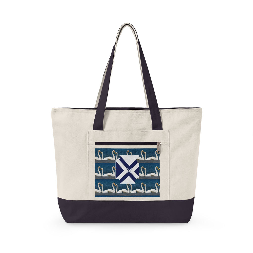 Canvas Tote — Scottish Saltire & Swan Pattern Zippered Tote
