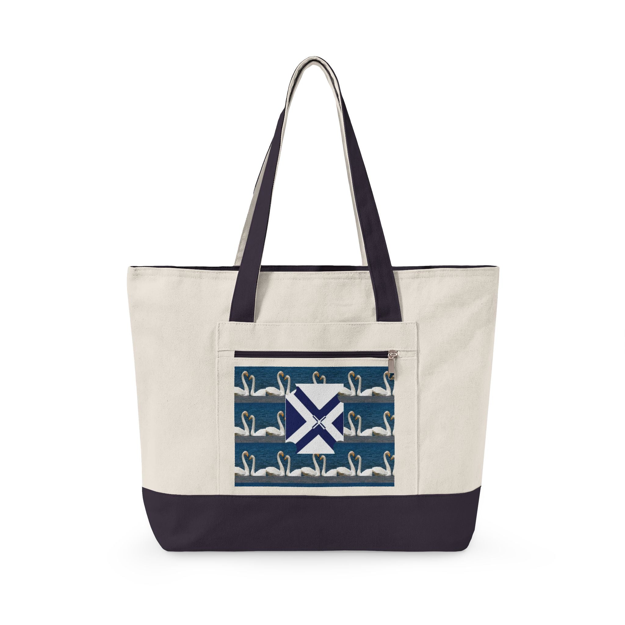 Canvas Tote — Scottish Saltire & Swan Pattern Zippered Tote