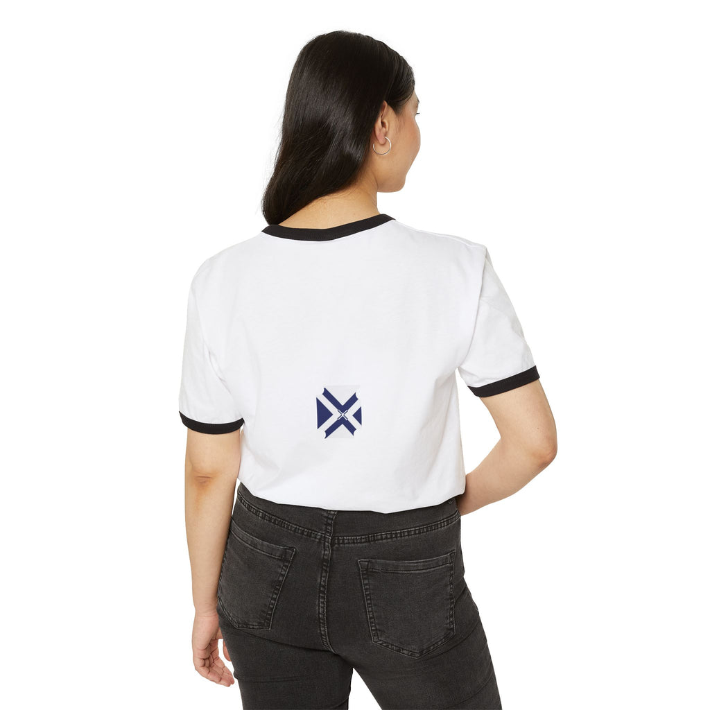 Minimalist Navy Geometric Logo Ringer T-Shirt