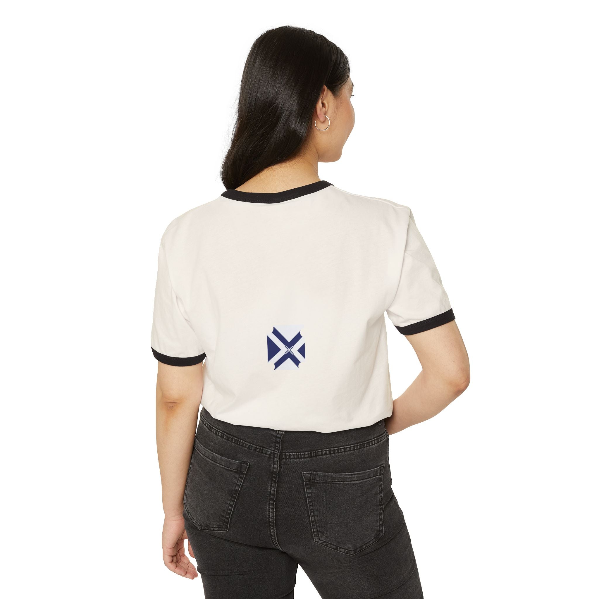 Minimalist Navy Geometric Logo Ringer T-Shirt