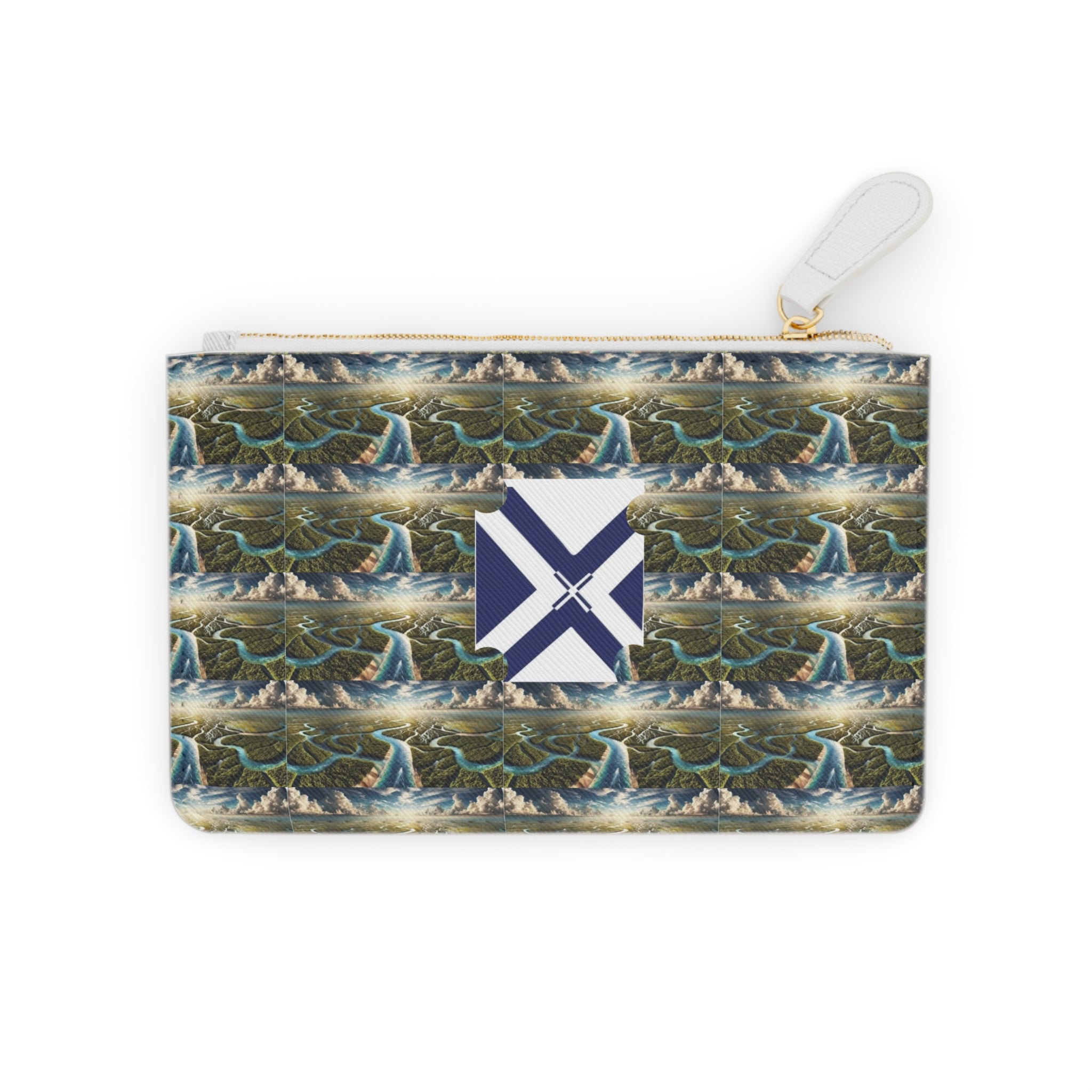 Mini Clutch Bag — Nautical Wave Pattern with Compass Emblem