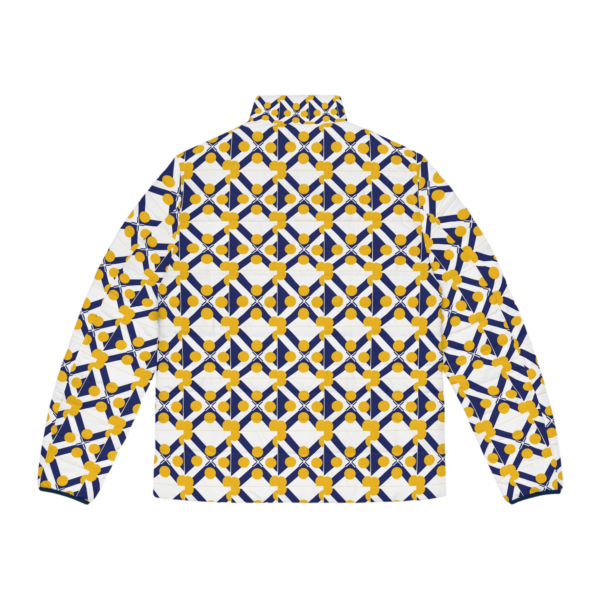 XT8 plus XT9 Puffer Jacket - Geometric Navy & Yellow Tile Print