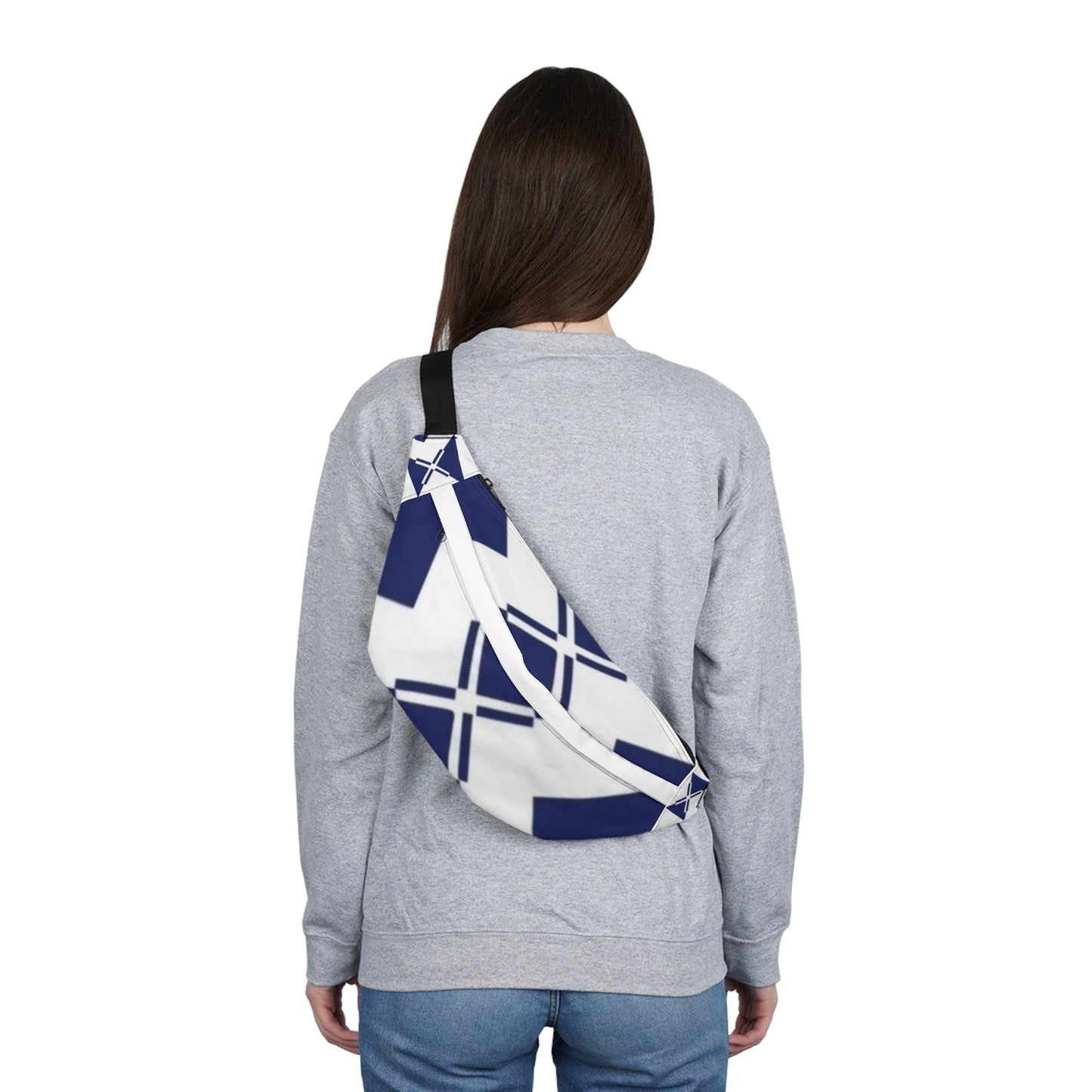Navy Geometric Cross Pattern Fanny Pack