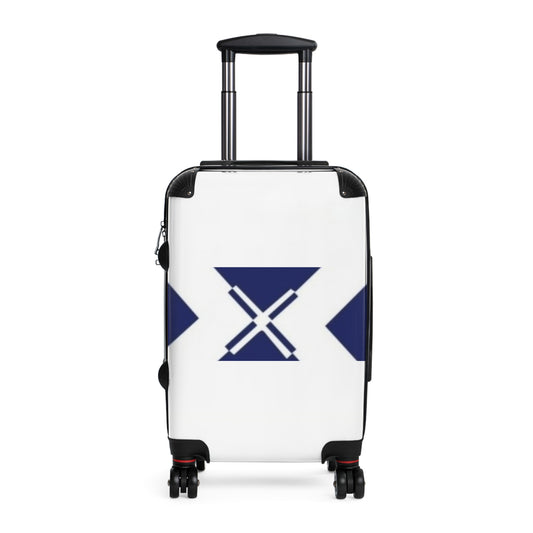 Navy Geometric X Carry-On Suitcase — Modern Travel Luggage