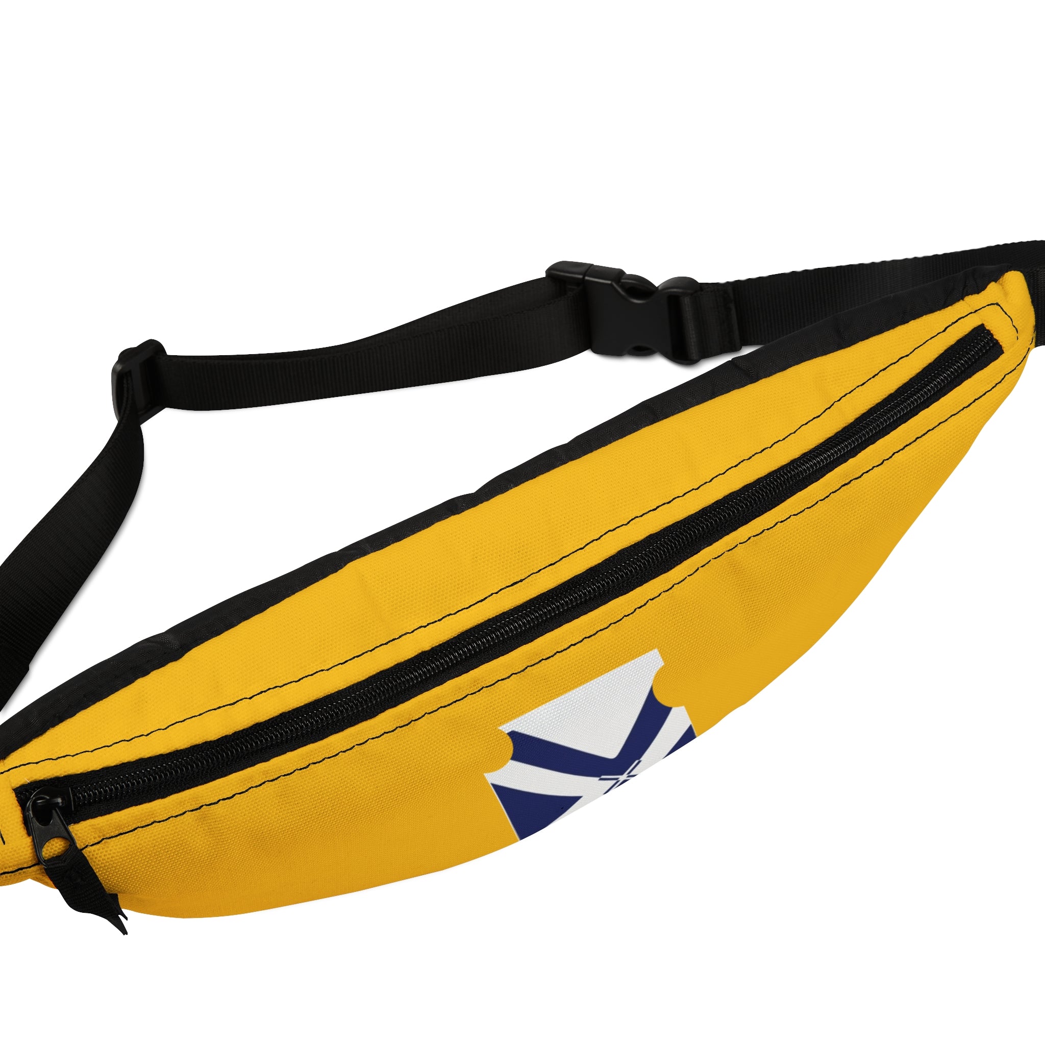 Yellow Fanny Pack with Blue White Nordic Cross Patch — Casual Travel Waist Bag