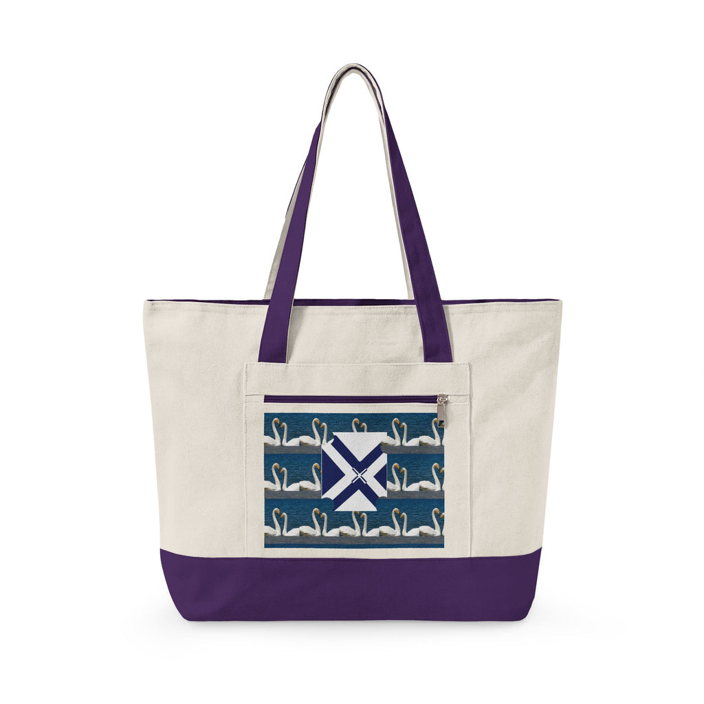 Canvas Tote — Scottish Saltire & Swan Pattern Zippered Tote