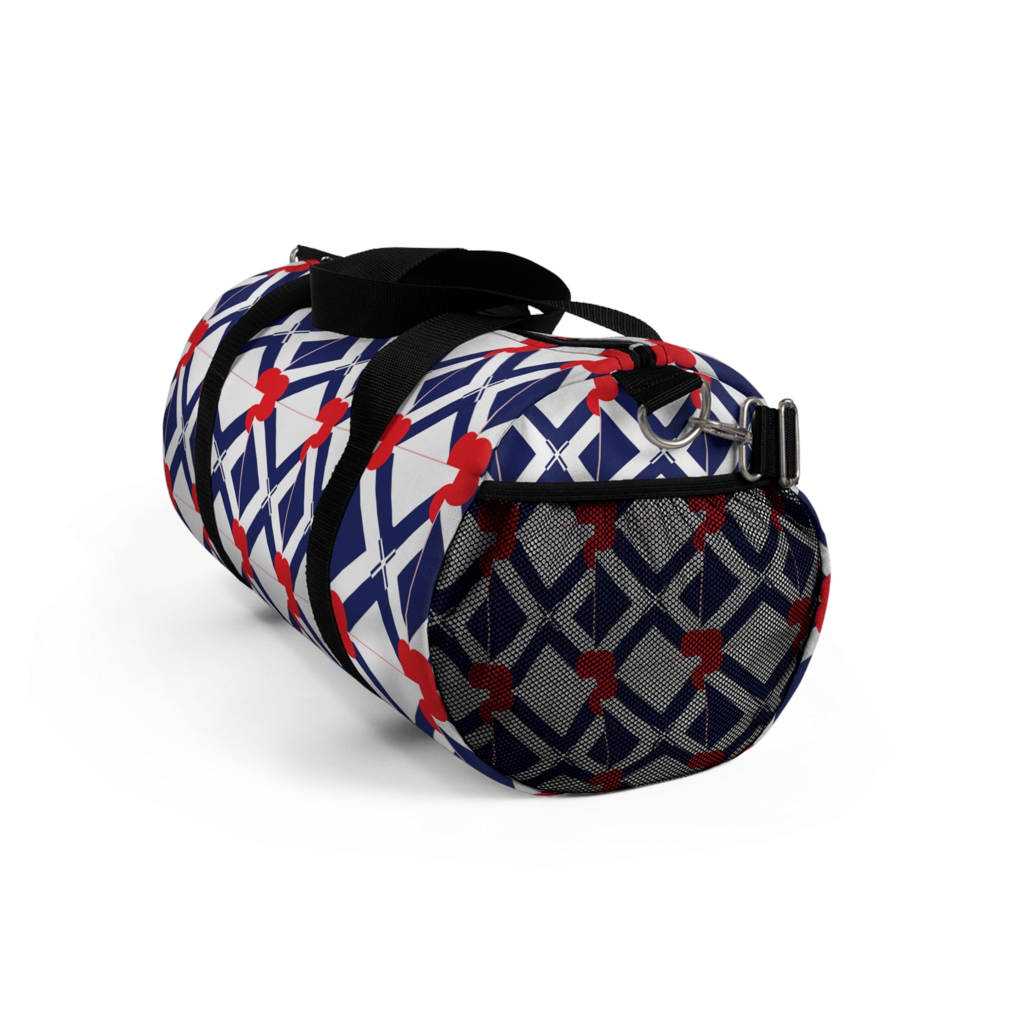 XT8 Nautical Lattice Duffel Bag – Red & Navy Geometric Travel Bag