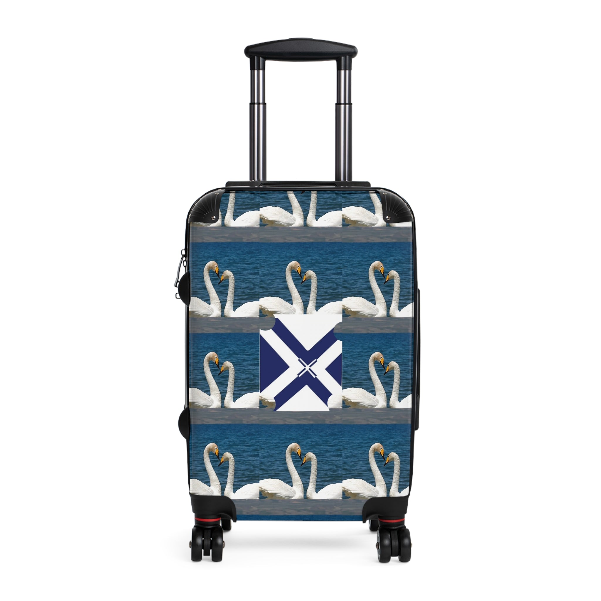 Swan Pattern Carry-On Suitcase — Nautical Blue Luggage Cover with Saltire Accent