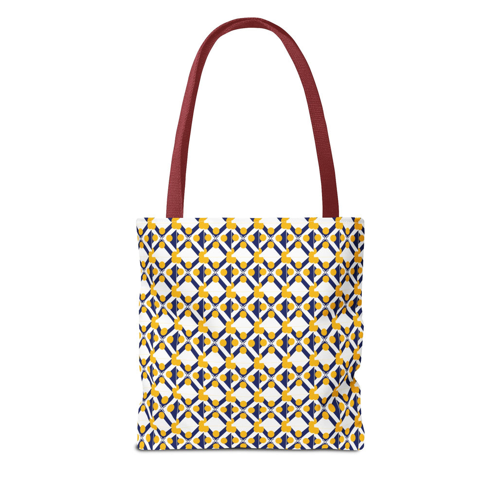Geometric Mosaic Tote Bag — Yellow & Navy Patterned All-Over Print