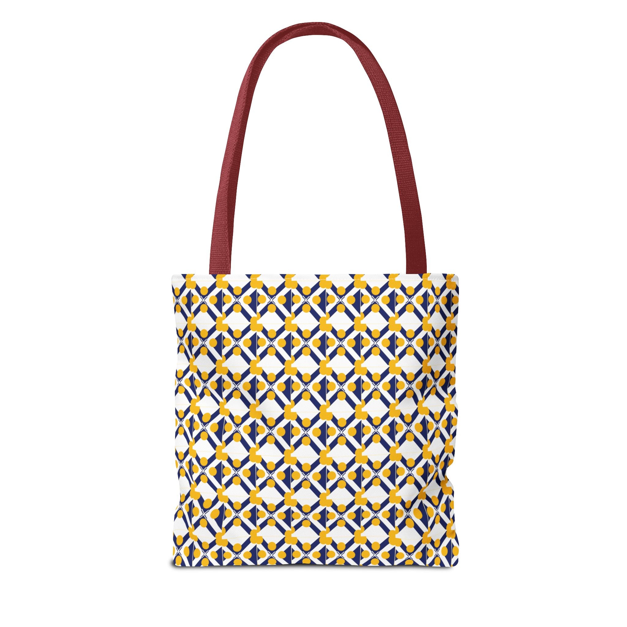 Geometric Mosaic Tote Bag — Yellow & Navy Patterned All-Over Print