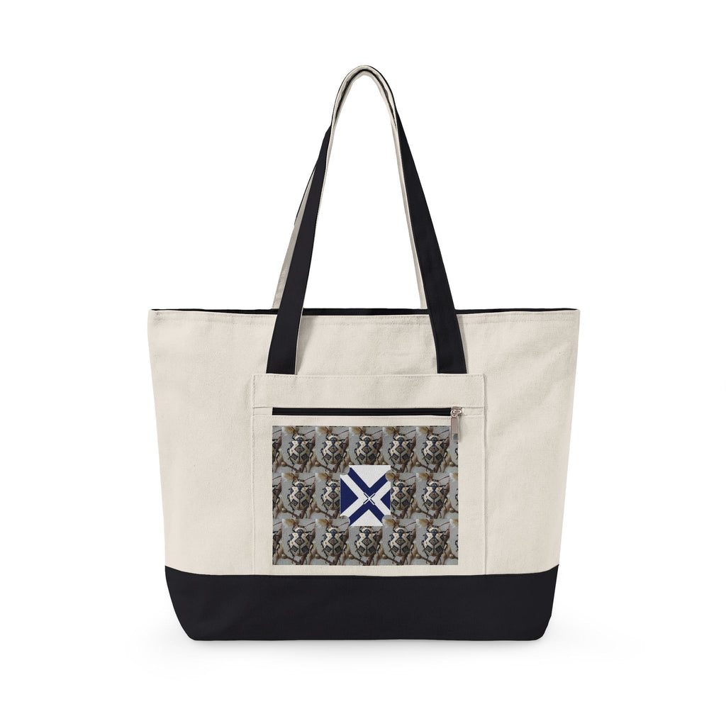 Canvas Tote Bag with Xt & Vintage Stag Pattern — Zippered Carryall for Outdoors, Travel, and Gifts