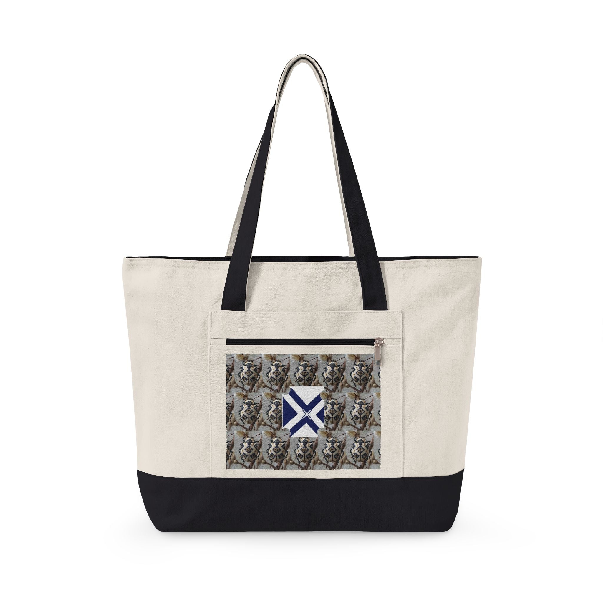 Canvas Tote Bag with Xt & Vintage Stag Pattern — Zippered Carryall for Outdoors, Travel, and Gifts