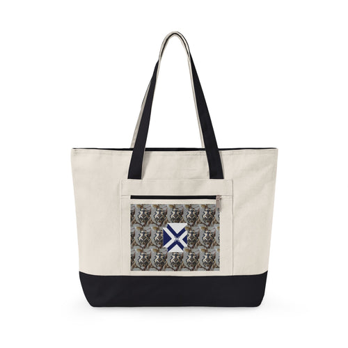 Canvas Tote Bag with Xt & Vintage Stag Pattern — Zippered Carryall for Outdoors, Travel, and Gifts