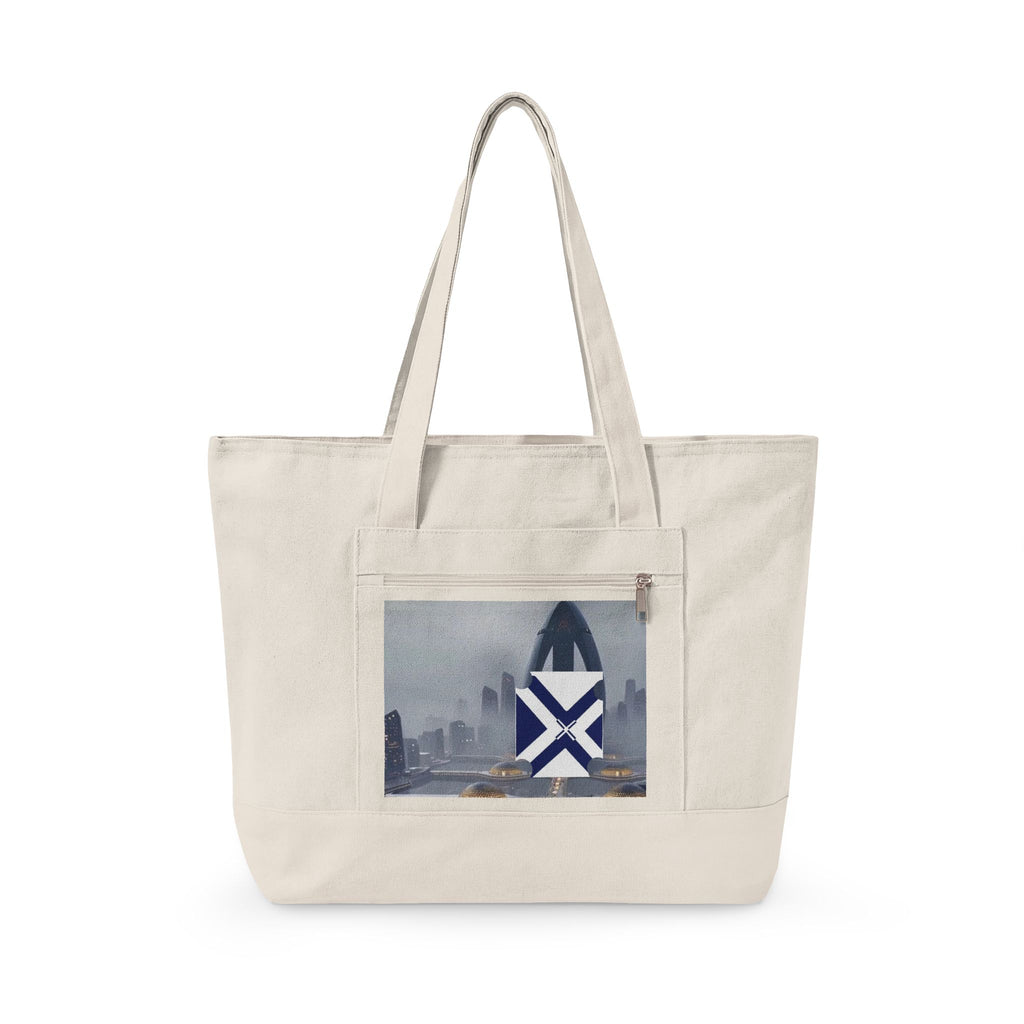 Canvas Tote Bag — Futuristic Cityscape Graphic Zippered Tote
