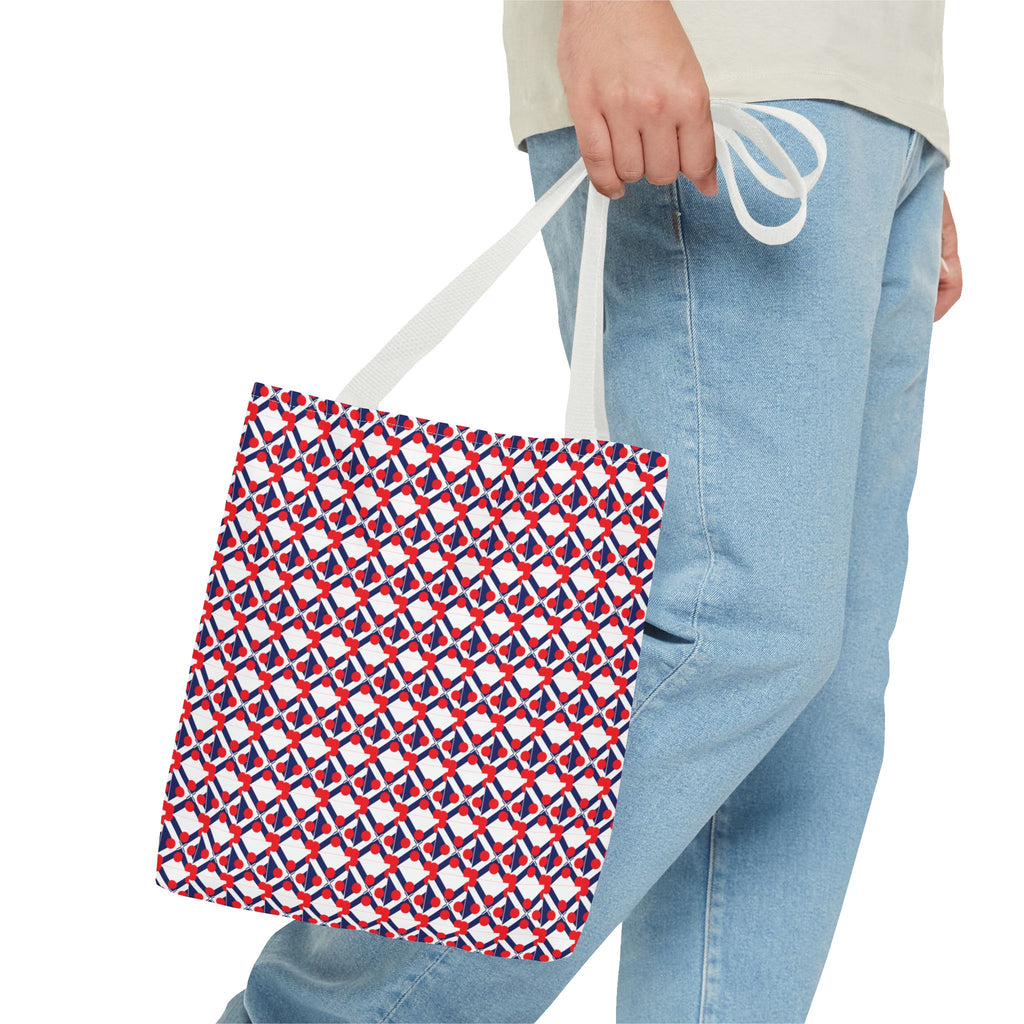 XT9 Red White Blue Geometric Tote Bag – All-Over Print Patriotic Pattern