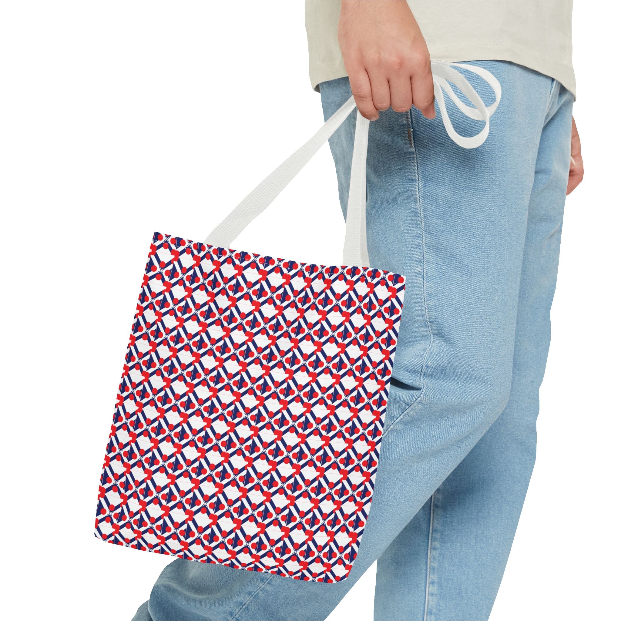 XT9 Red White Blue Geometric Tote Bag – All-Over Print Patriotic Pattern