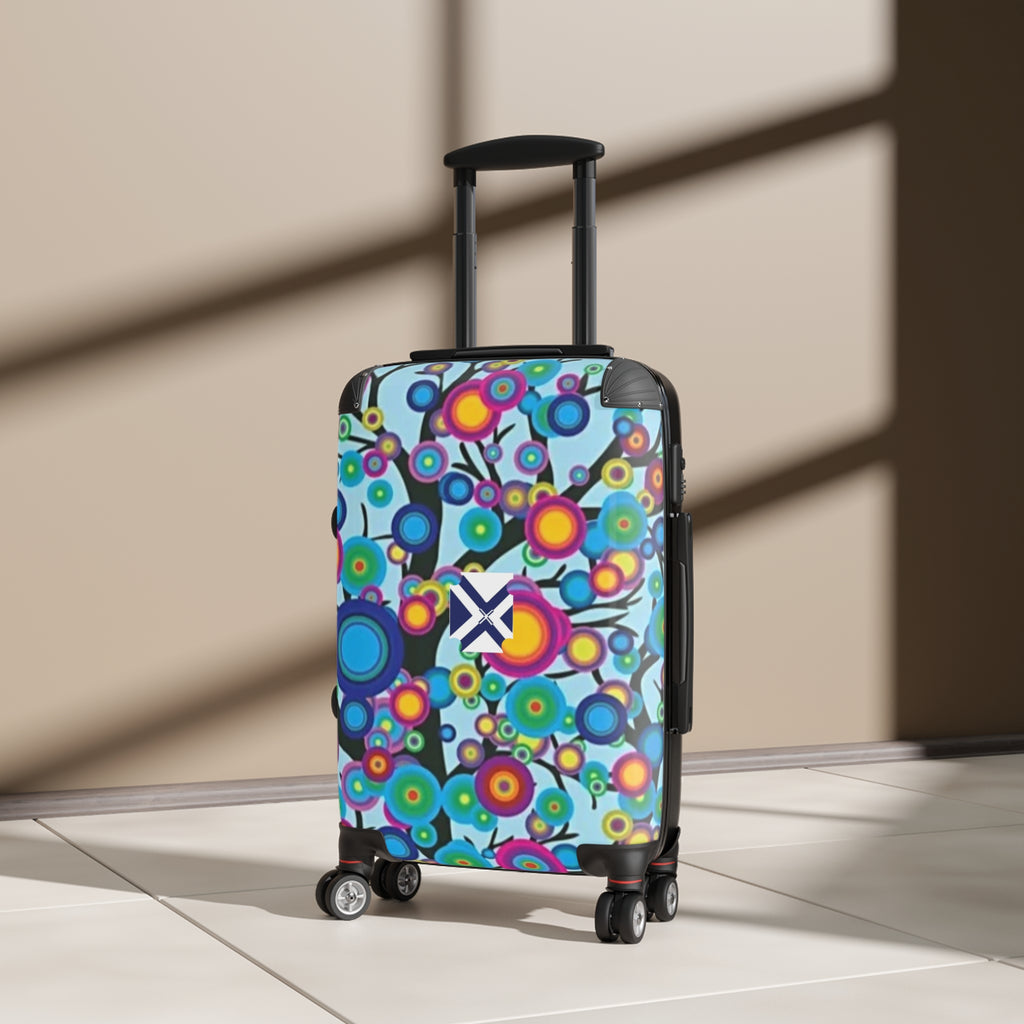 Colorful Retro Flowers Carry-On Suitcase — Bright Floral Travel Luggage