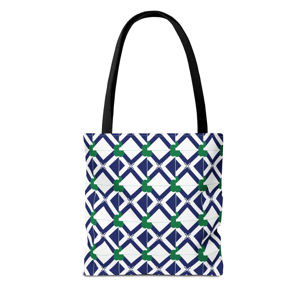 Geometric Navy & Green Lattice Tote Bag