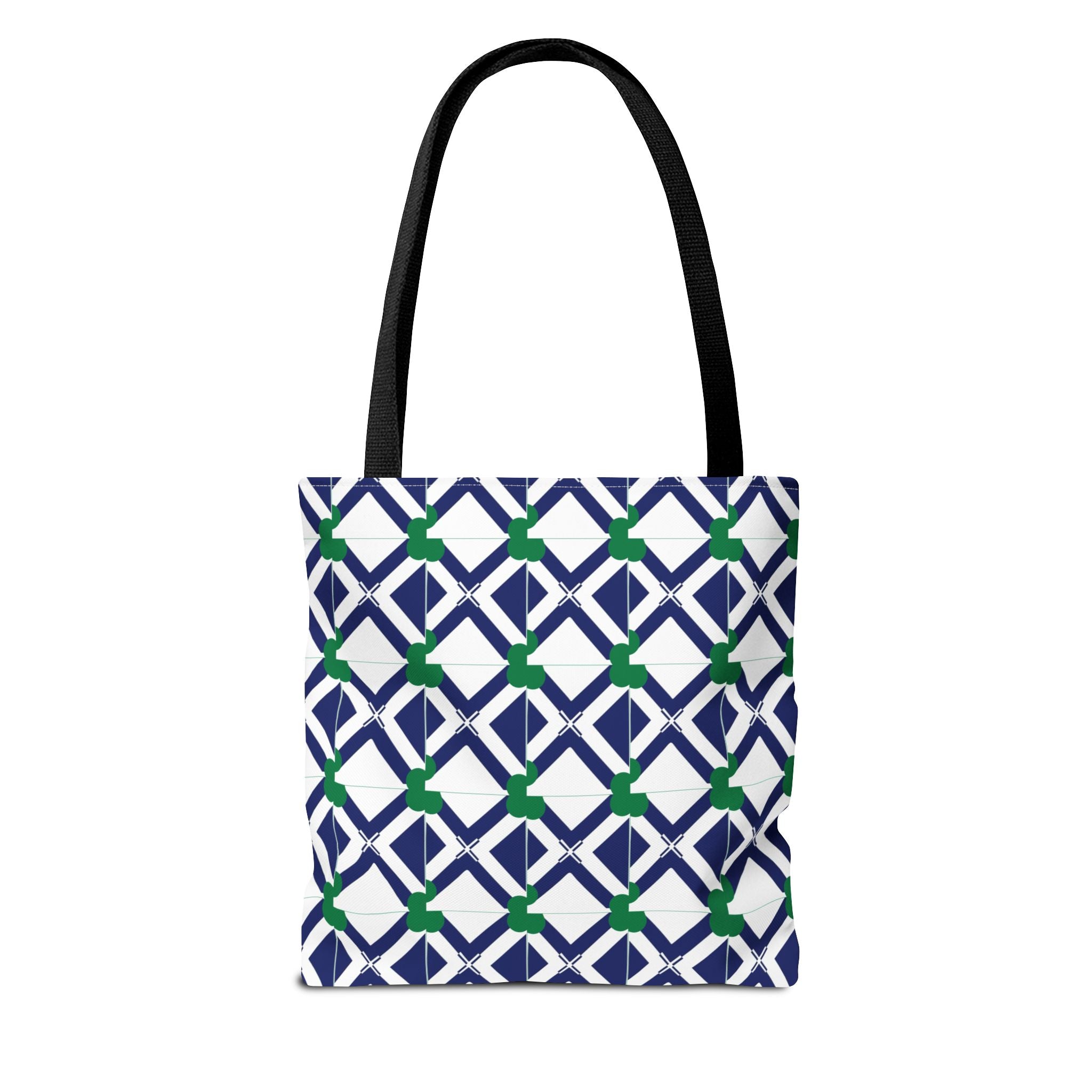 Geometric Navy & Green Lattice Tote Bag