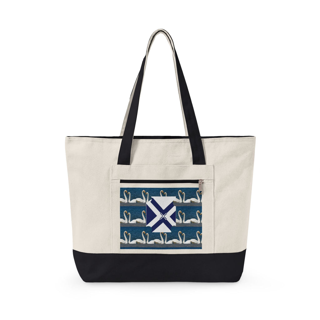 Canvas Tote — Scottish Saltire & Swan Pattern Zippered Tote