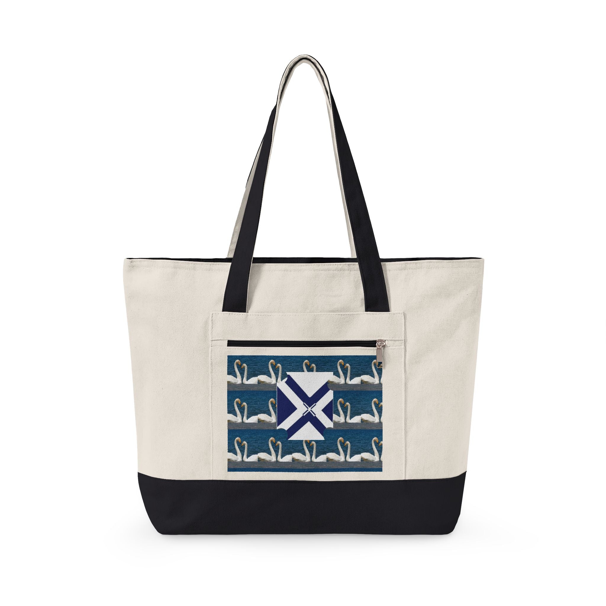 Canvas Tote — Scottish Saltire & Swan Pattern Zippered Tote