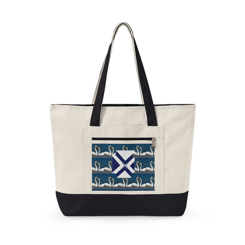 Canvas Tote — Scottish Saltire & Swan Pattern Zippered Tote