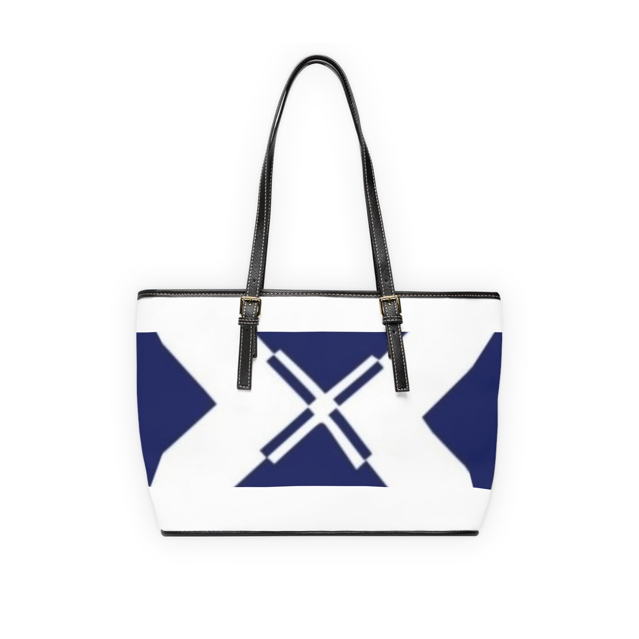 Nautical Navy Cross PU Leather Shoulder Bag - Coastal Tote with Modern Geometric Flag Design