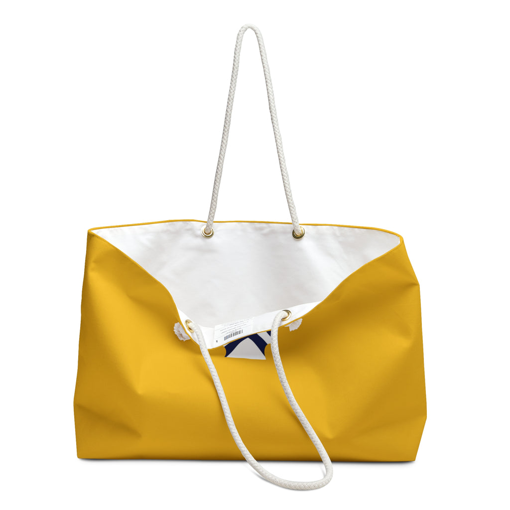 Nautical Weekender Bag - Yellow Tote with Blue Sailor Cross Emblem