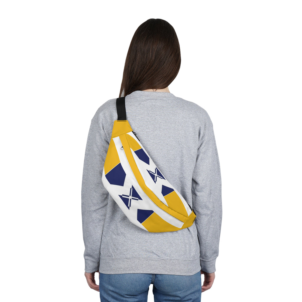 Yellow & Navy Geometric Fanny Pack — Large Waist Bag with Cross Motif