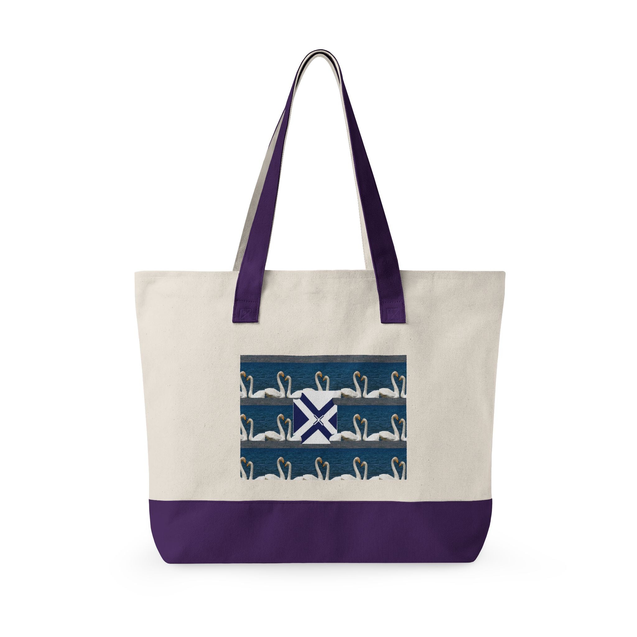Canvas Tote — Scottish Saltire & Swan Pattern Zippered Tote