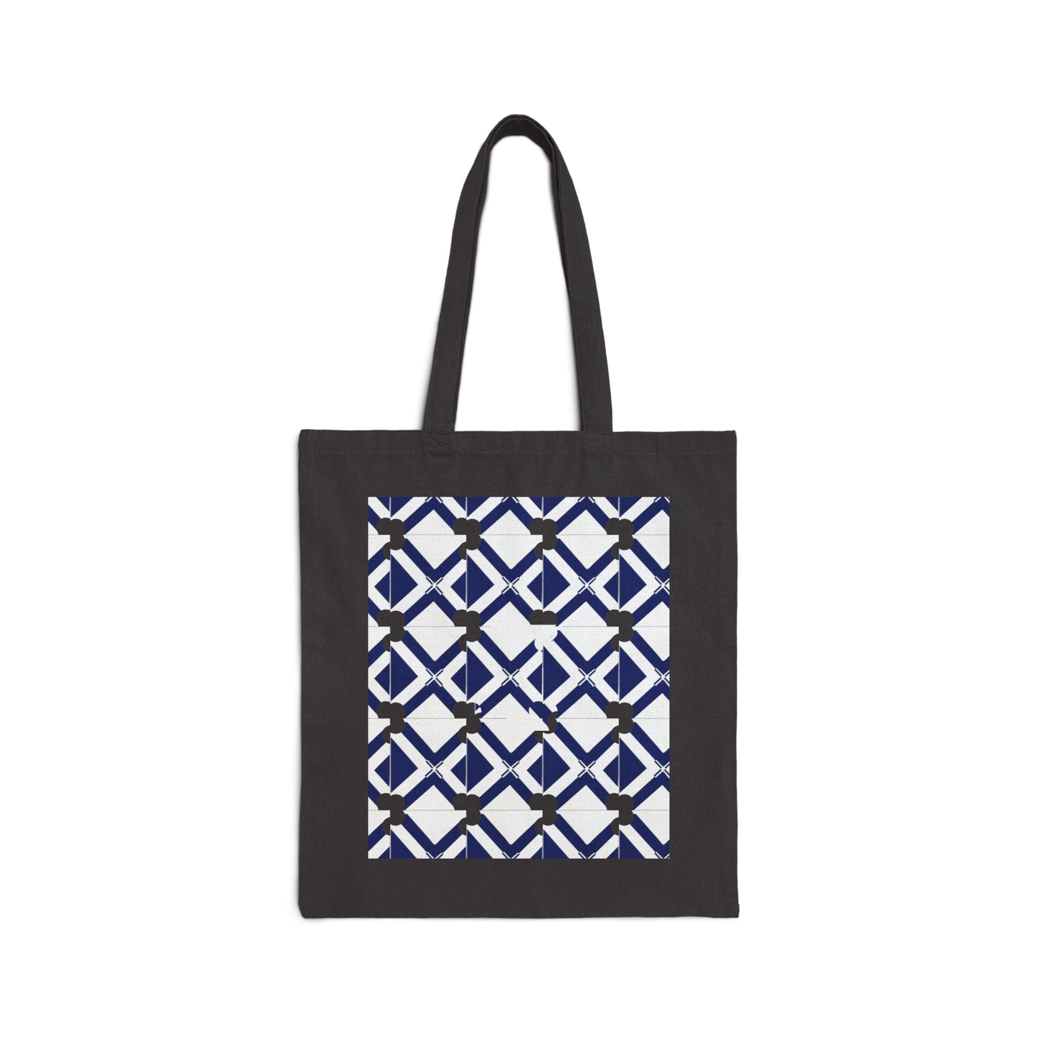 Geometric Navy Pattern Tote Bag — Canvas Grocery & Market Tote
