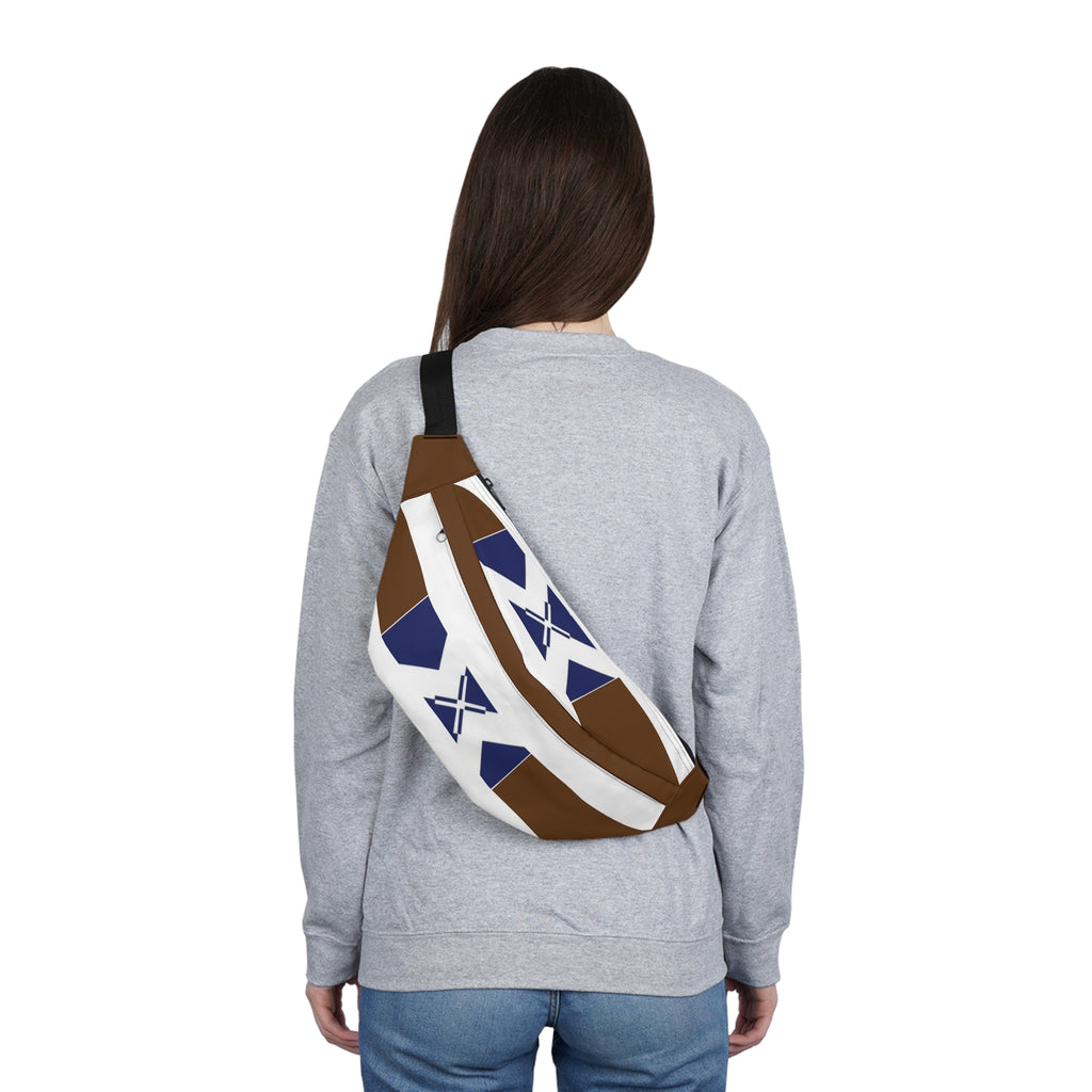Geometric Brown & Navy Cross Pattern Large Fanny Pack