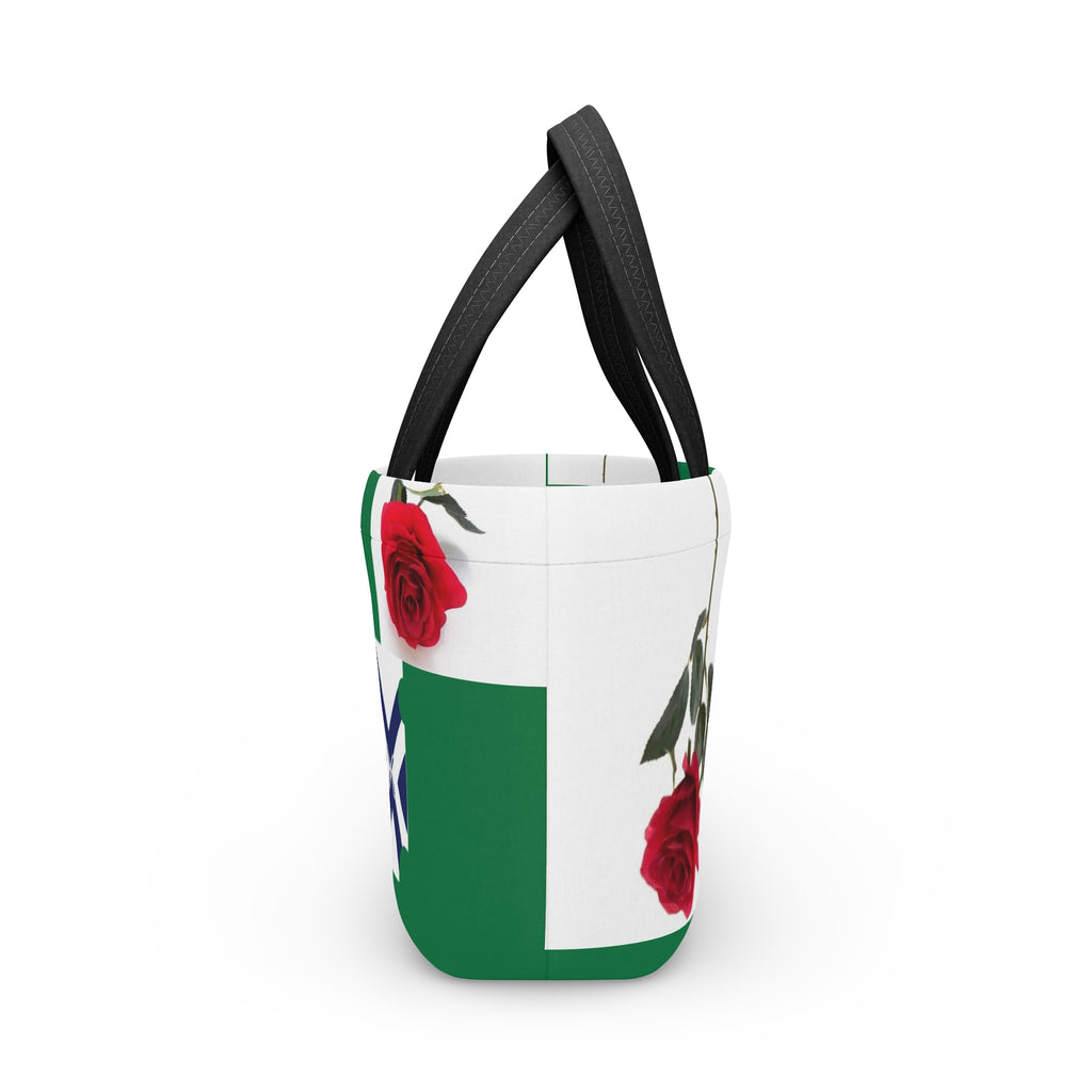Green Rose Lunch Bag with Nautical Cross Accent — Insulated Floral Tote for Work & School