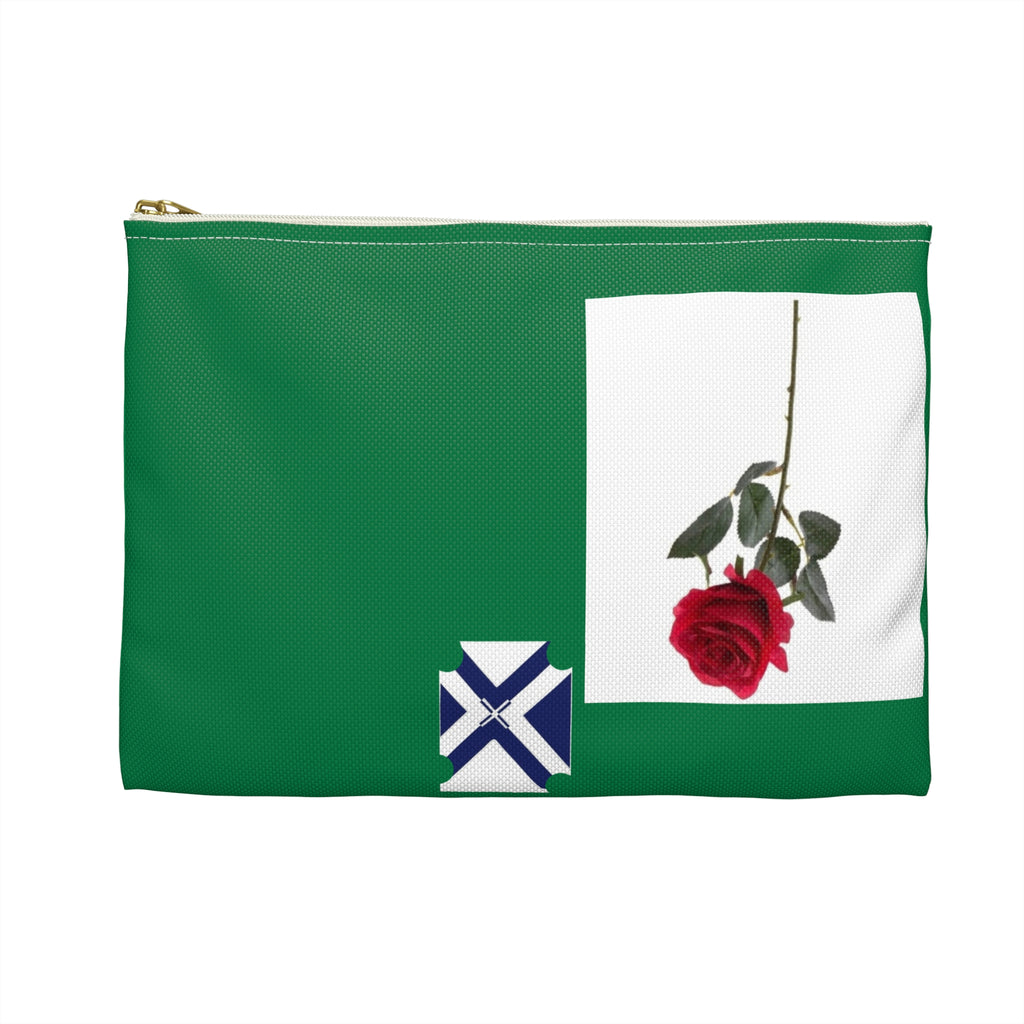 Green Rose Accessory Pouch — Red Rose Floral Zip Cosmetic Bag